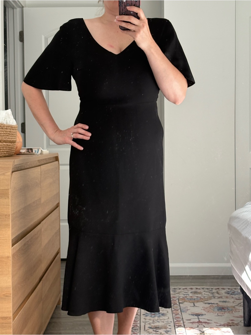 Banana Republic Black V-Neck Flutter Sleeve Midi Dress
